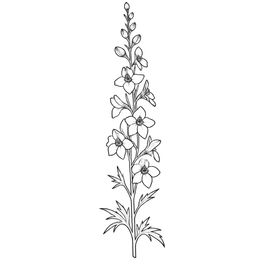 July · larkspur — birth flower tattoo design