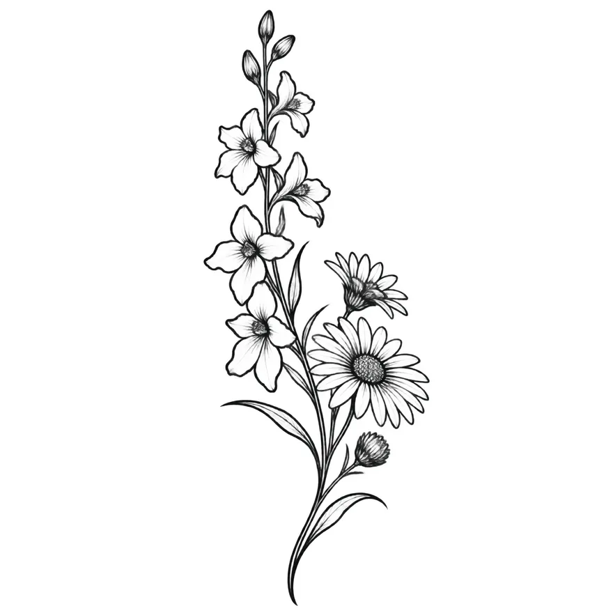 July + September on one stem — birth flower tattoo design