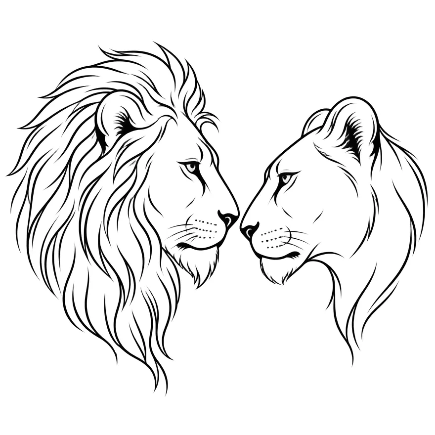 Lion & lioness — couples matching tattoo design