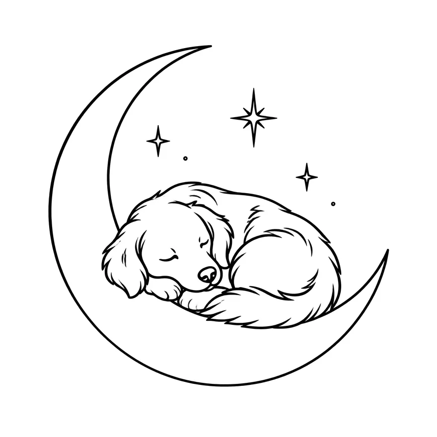 Curled up with the moon — dog memorial tattoo design