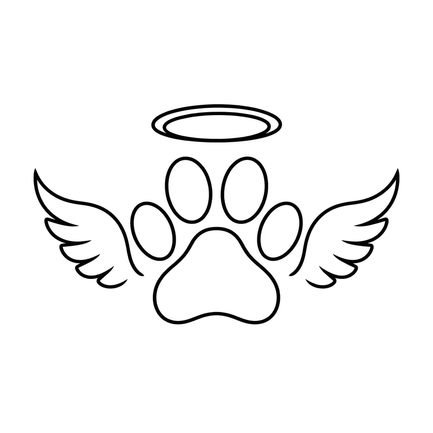 Paw with halo and wings — dog memorial tattoo design
