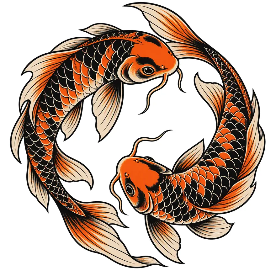 Two koi circling — matching tattoo design
