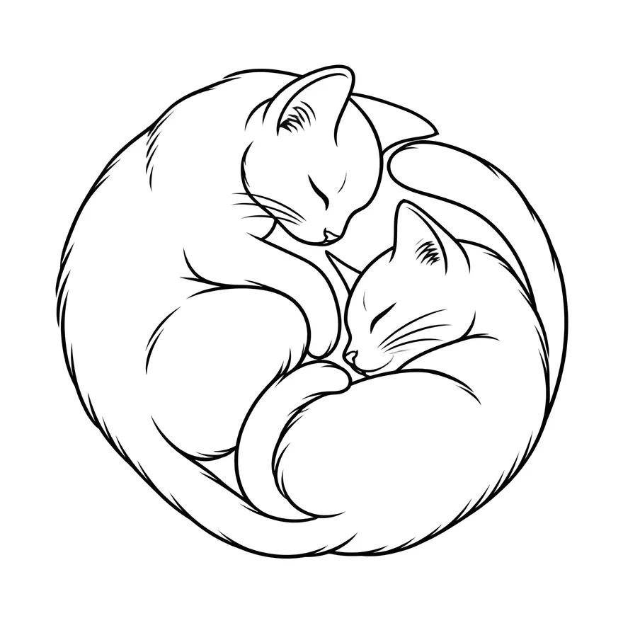 Two cats curled — matching tattoo design