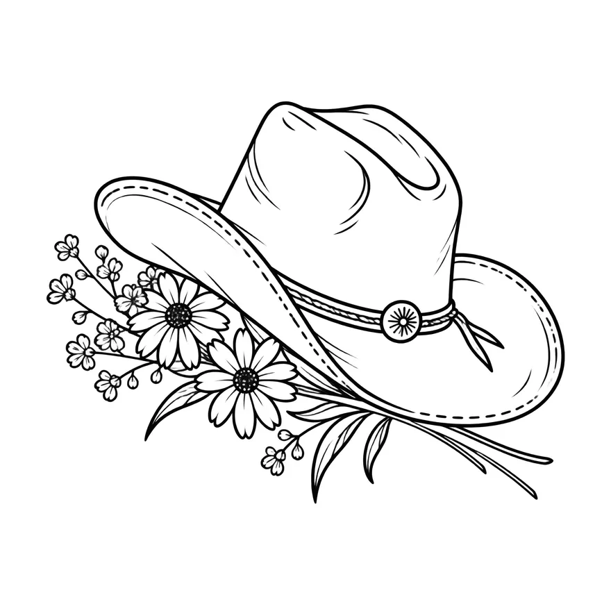 Cowboy hat & wildflowers — dad memorial tattoo design