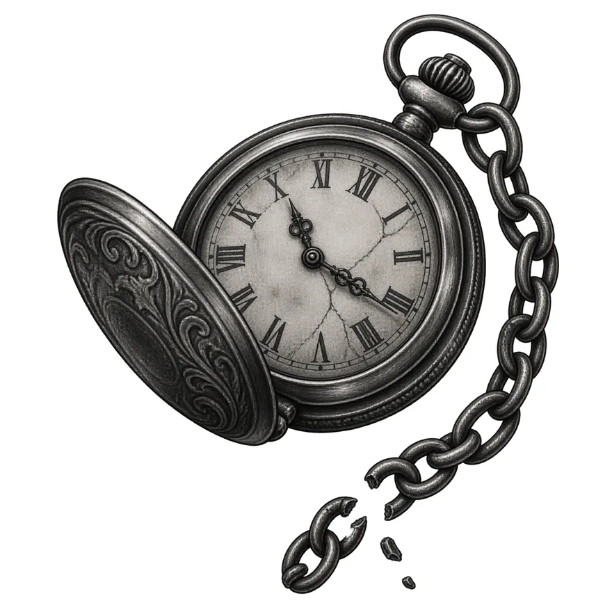Stopped pocket watch — memorial tattoo design