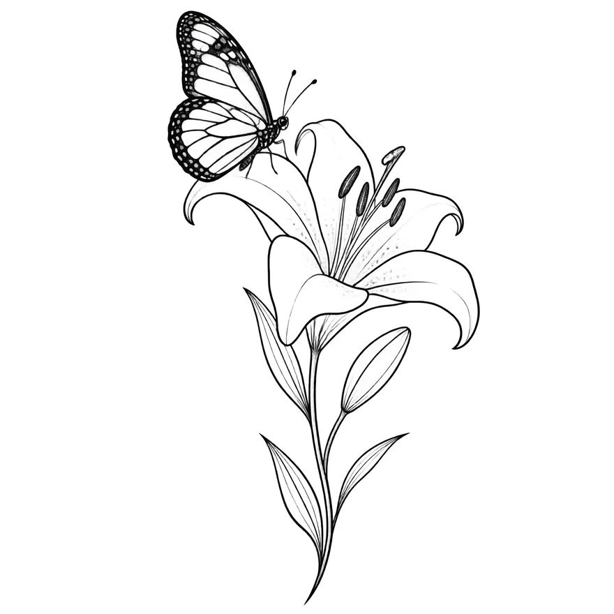 Butterfly on a lily — memorial tattoo design