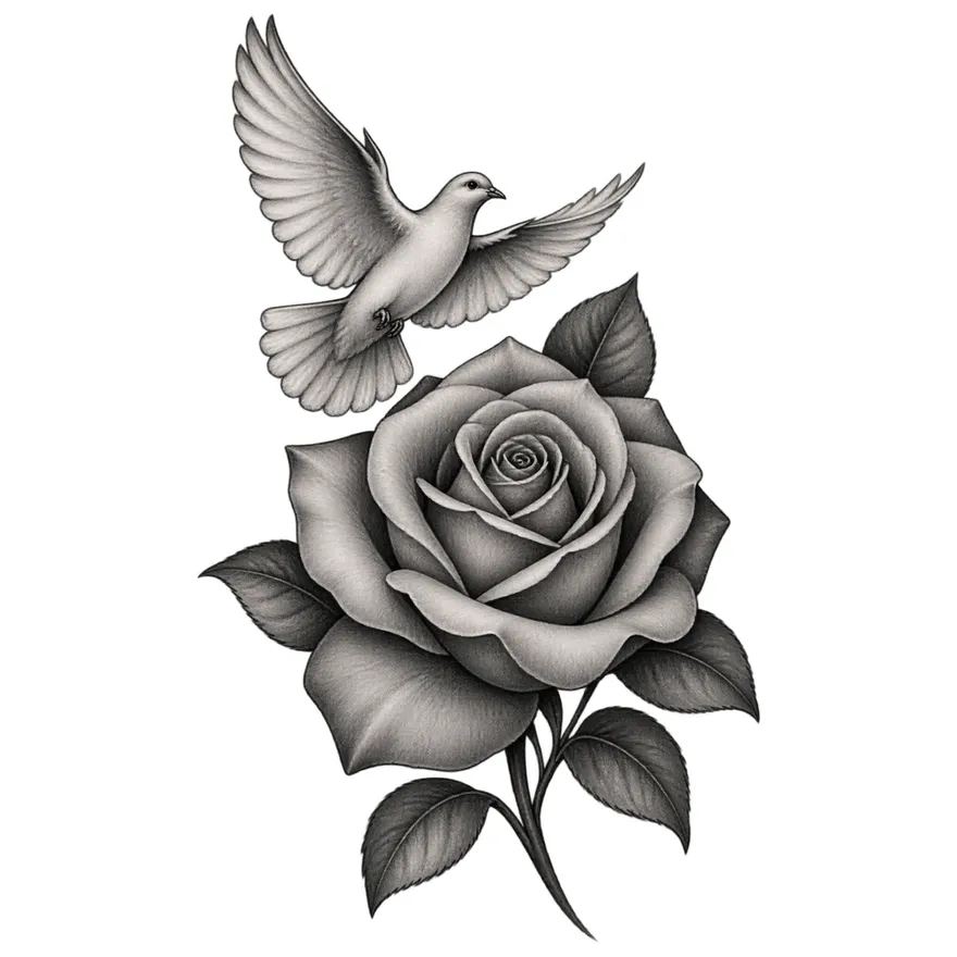 Rose and dove — mom memorial tattoo design