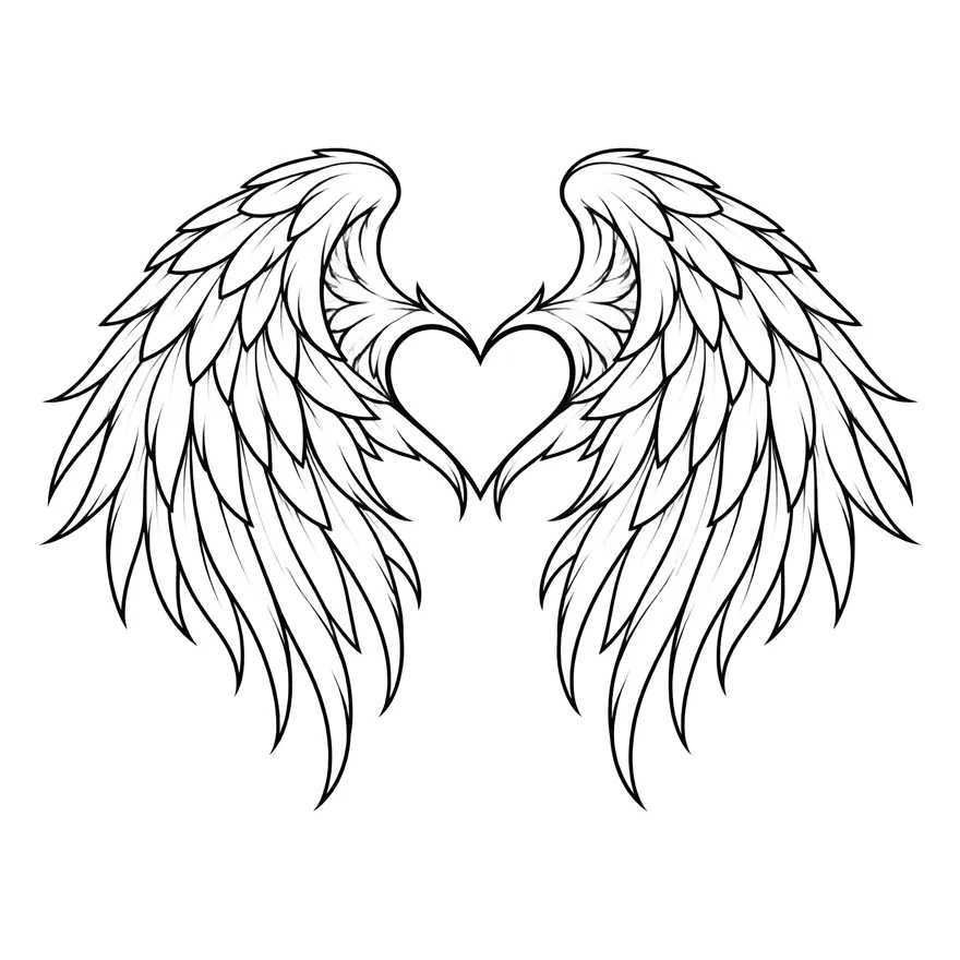 Angel wings around a heart — memorial tattoo design