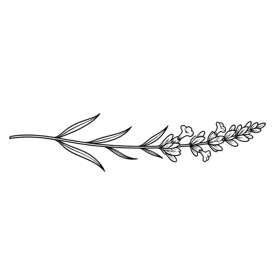 Name tattoo with lavender sprig design