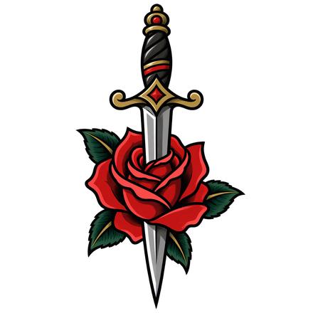 Dagger and rose, Traditional AI-generated design reference