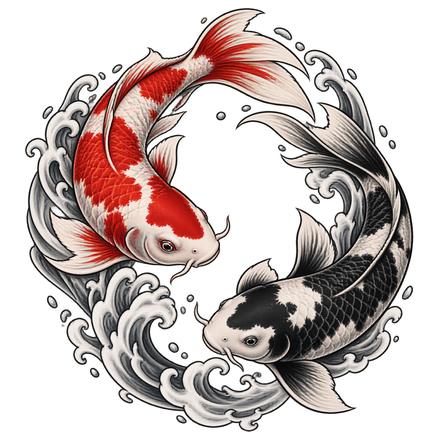 Two koi, Japanese AI-generated design reference